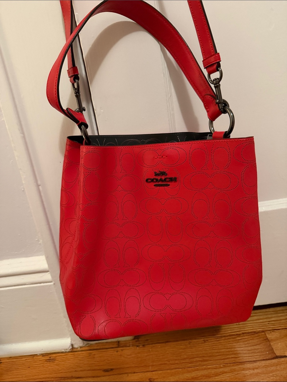 Coach Red Signature Leather Shoulder Tote
